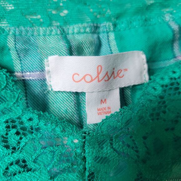 Colsie Womens Medium Matching PJ set Lounge Pajames Green Plaid Shorts Tank Top - Picture 4 of 6